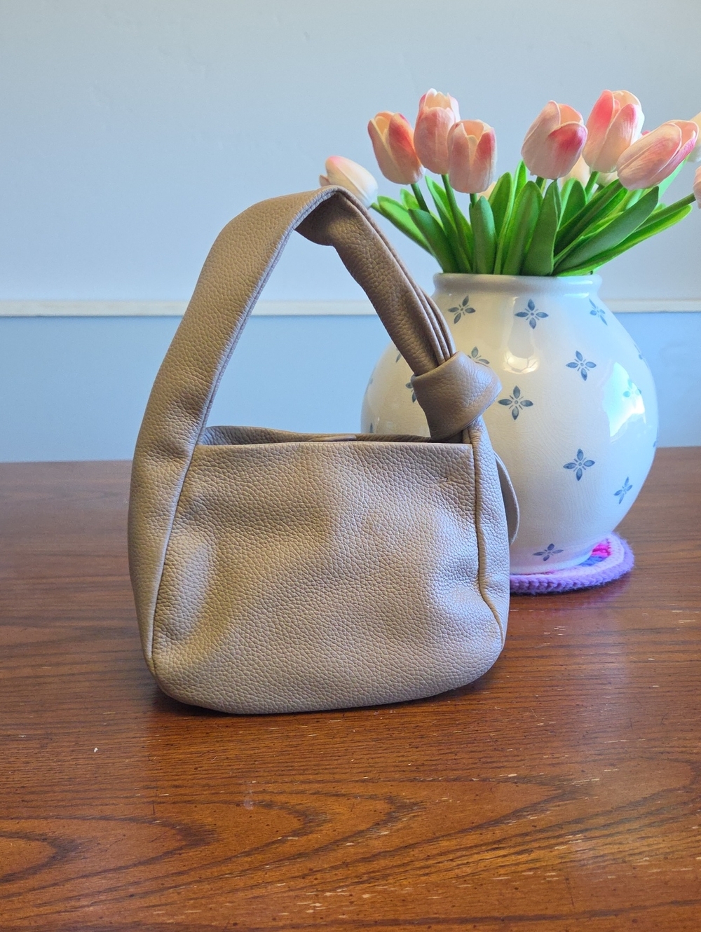 Quince Taupe Knot-Handle Shoulder Bag